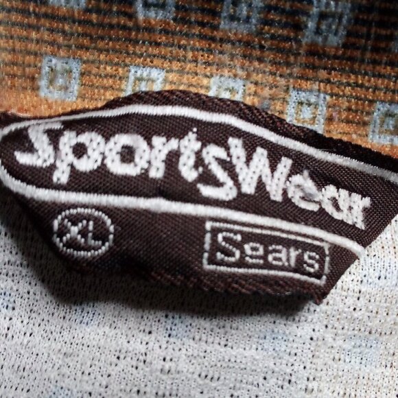 Vintage Sears Sportswear Geometric Op Art Polyester Disco Shirt - Picture 3 of 6